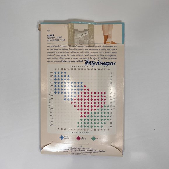 Body Wrappers totalSTRETCH Adult White Convertible Foot Tights A31 Size S/M - Picture 3 of 3